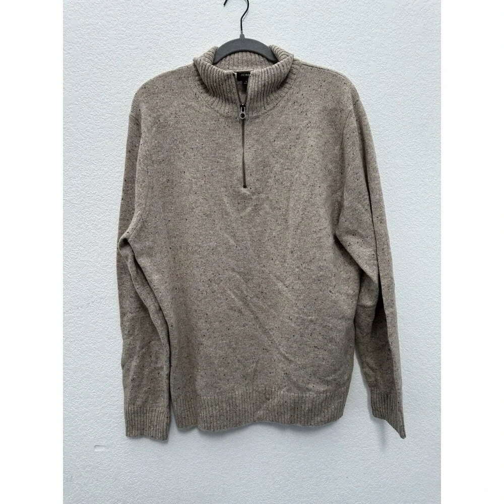 JCrew Mens L Merino Wool Blend Donegal Fleck Half Zip Sweater Beige Brown J7612
